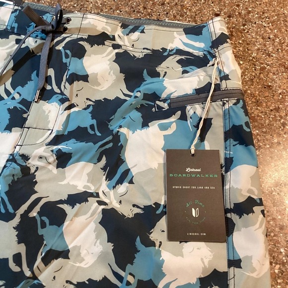 Linksoul Hybrid Short Mens 35 Blue Gray GOAT Camo Outdoor Quick Dry Boardshorts - Picture 3 of 8